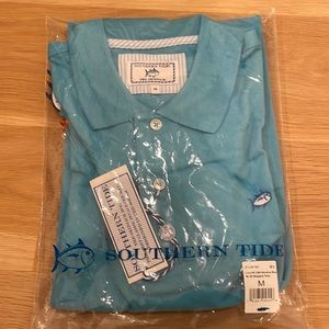 Still in the package aqua blue knit short sleeve polo